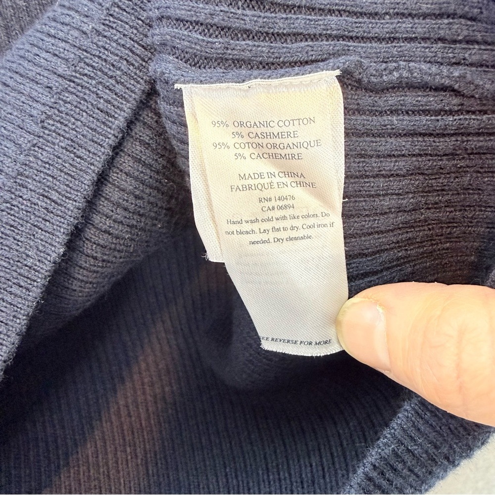 Faherty - women’s Mikki Henley navy white sweater organic cotton cashmere top L - Picture 7 of 8